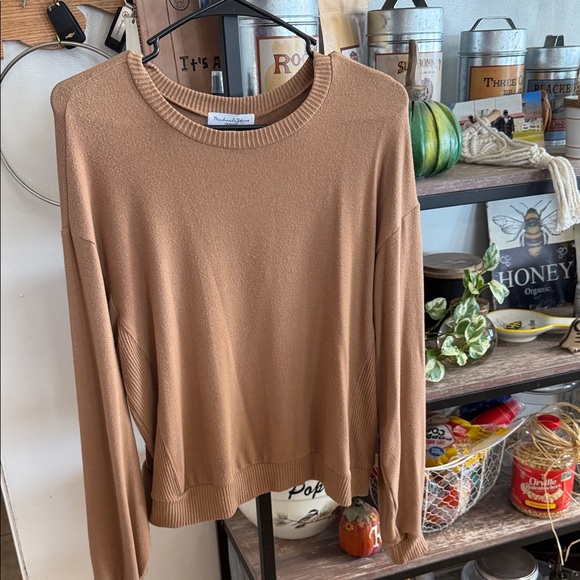 Michael Stars Tops - Michael Stars Camel Ribbed Crewneck Sweater
